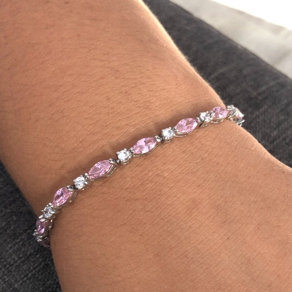 Sterling 925 Pink and white CZ bracelet. B7 - Picture 3 of 5